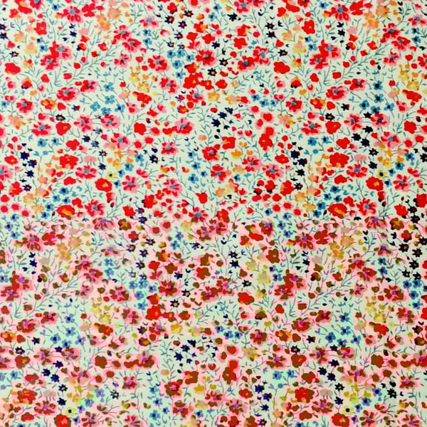 Liberty Fabric 10" Square : PHEOBE Red Orange Blue White Ditzy Floral