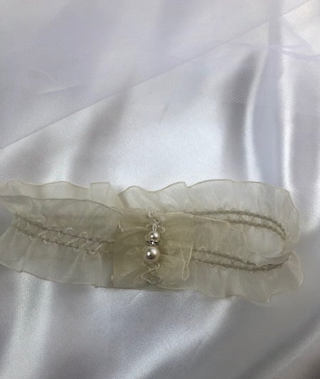 Evelyn - Cream Organza, Pearl & Rhinestone Bridal Garter - Many Sizes Available 