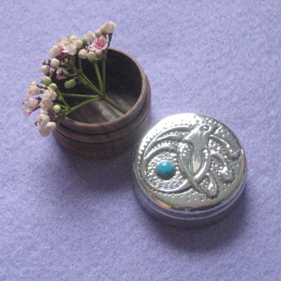 REDUCED! Bird of paradise pewter box with turquoise