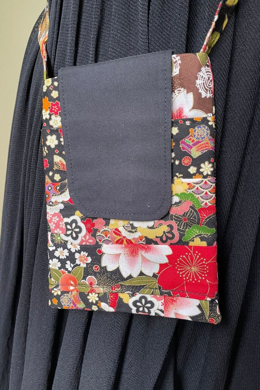 Mini Crossbody Bag - Japanese Black Floral Stripes