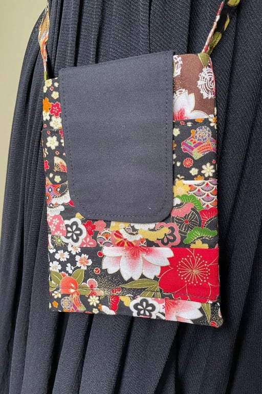 Mini Crossbody Bag - Japanese Black Floral Stripes