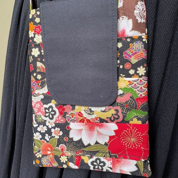 Mini Crossbody Bag - Japanese Black Floral Stripes