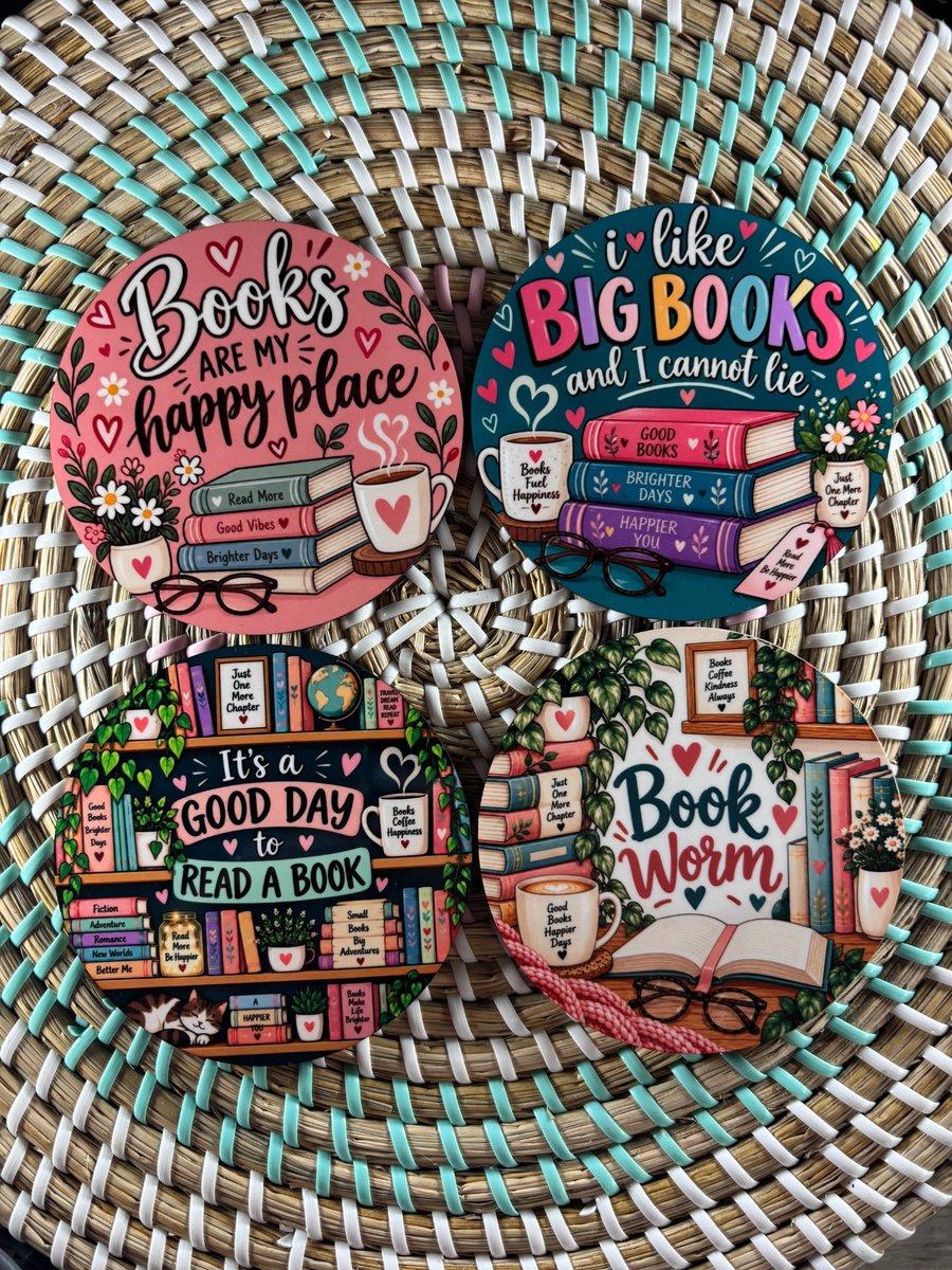 Book Lover Coaster Set – Handmade set of 4 Coasters – Reading Gift for Bookworms