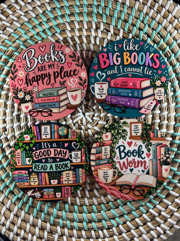 Book Lover Coaster Set – Handmade set of 4 Coasters – Reading Gift for Bookworms