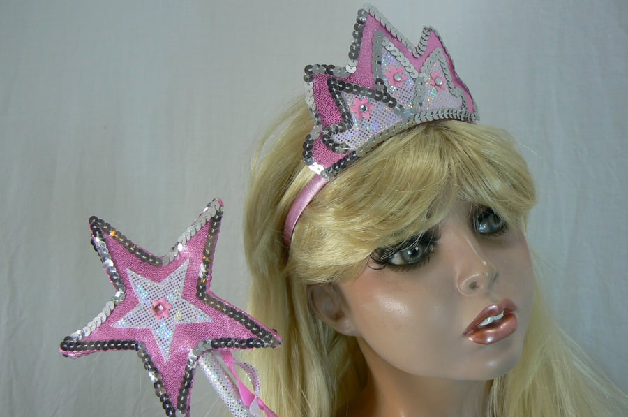 'Tiara headband' and wand (pink)