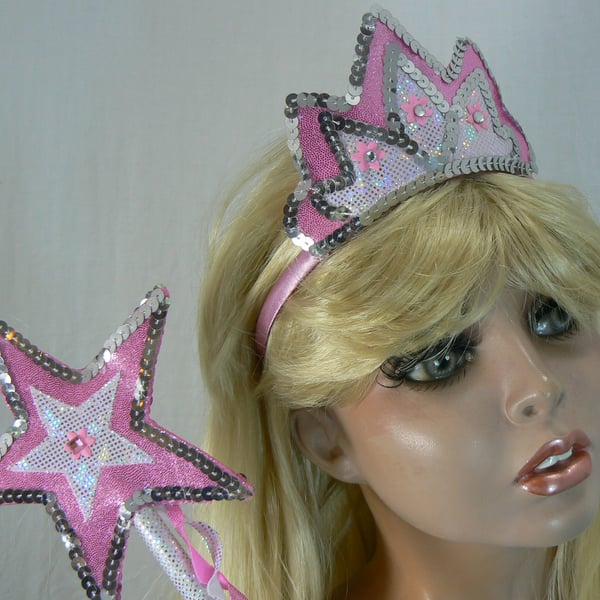 'Tiara headband' and wand (pink)