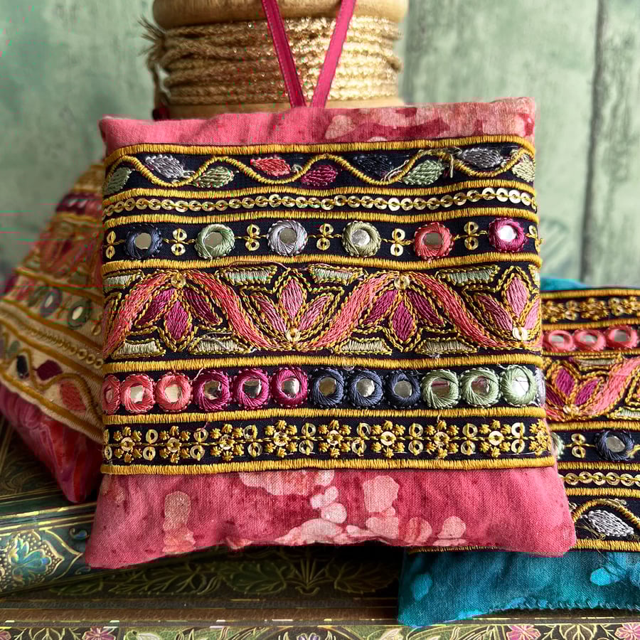 Lavender bag with Indian embroidered trim, scented gift, gift for mum