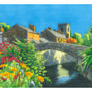 Colourful Pen & Ink & Watercolour of Croston Lancashire 15" x 11" Framed Print