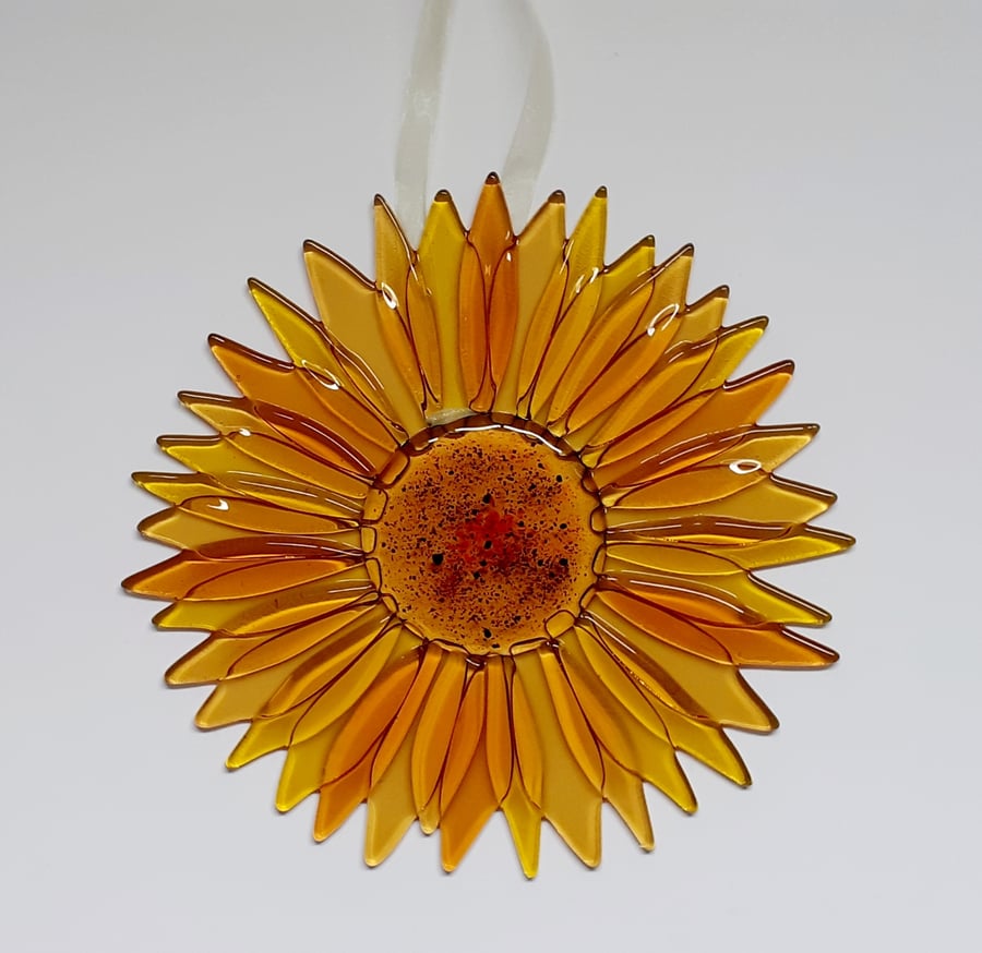 Fused glass sunflower suncatcher wall art decoration