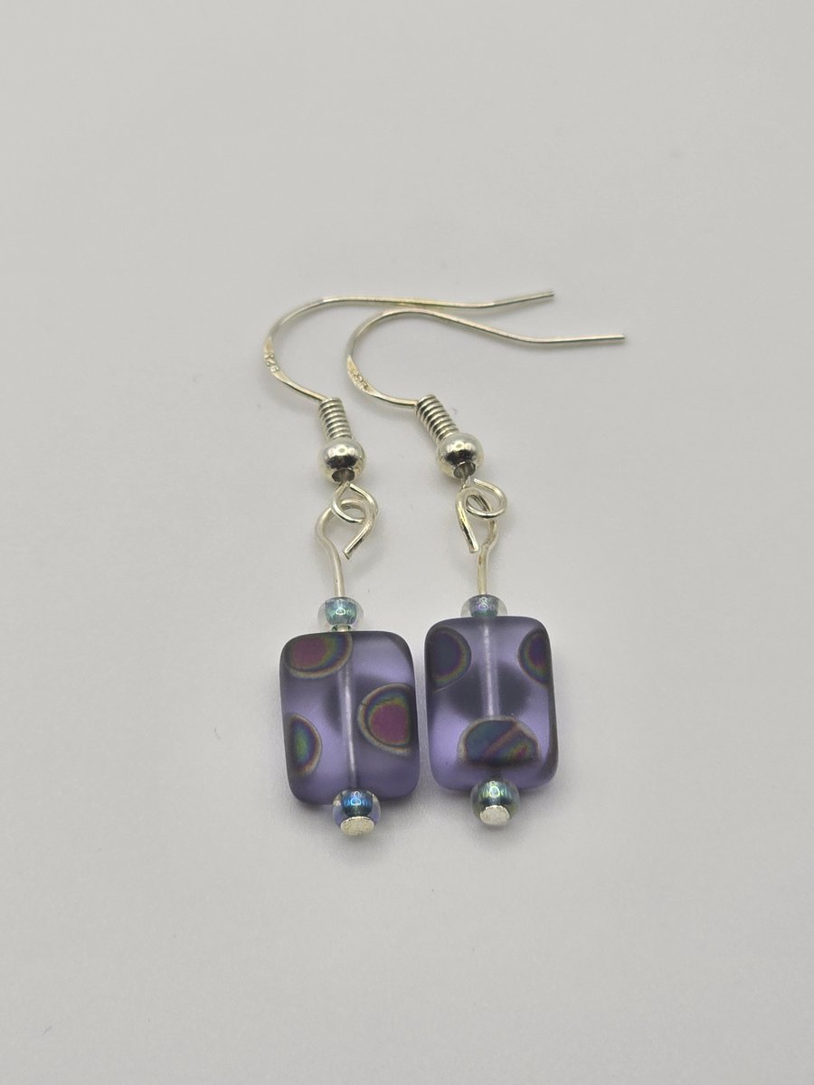 Czech matt glass rectangle drop earrings 