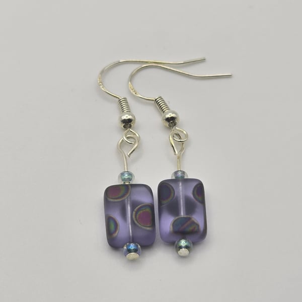 Czech matt glass rectangle drop earrings 