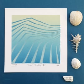 Wave water lines original lino print surf tide coastal art minimalism