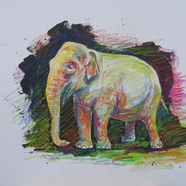 Elephant Original Art Animal Painting OOAK