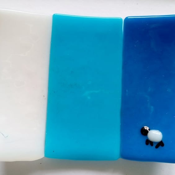 Fused  glass soap dish with Sheep detail