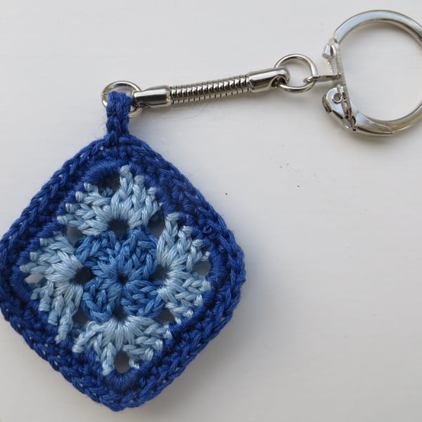 Crochet keyring, Miniature crochet, Granny square, Retro gift, Blue