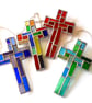 Cross Suncatcher Stained Glass Patchwork Teal Handmade 072 - Image 8