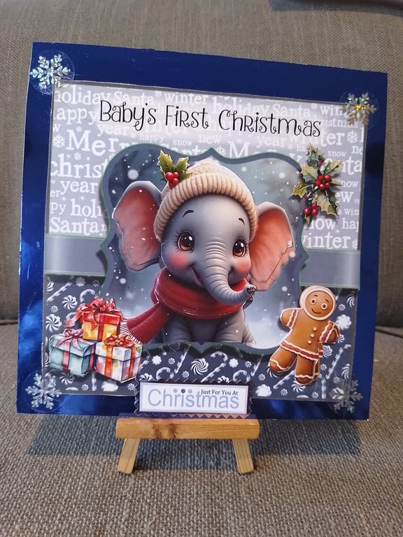Elephant First Christmas Handmade card