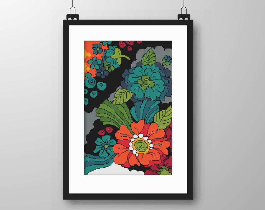 148 - Groovy Flower Power - Bright Floral Retro Flowers - Cross Stitch Pattern