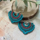 Delicate micro macrame beaded boho fan design earrings, gift teen girl