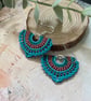 Delicate micro macrame beaded boho fan design earrings, gift teen girl