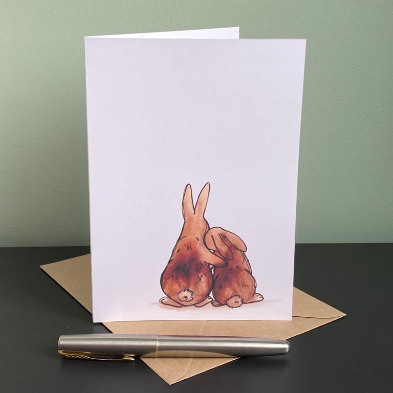 Personalised Sympathy Card. Thoughtful comforting card. Blank bunny hugs.