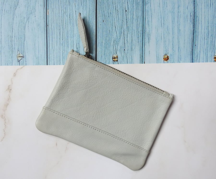 Leather Coin Purse, Grey Leather Pouch, Grey Leather Purse, Ladies Grey Purse 