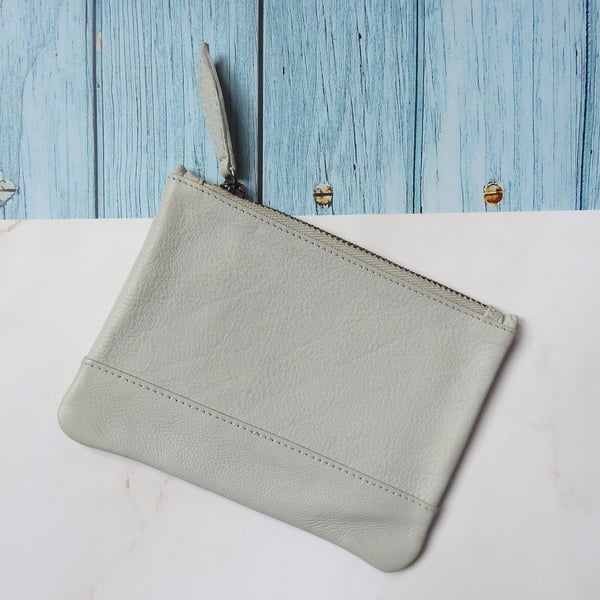 Leather Coin Purse, Grey Leather Pouch, Grey Leather Purse, Ladies Grey Purse 