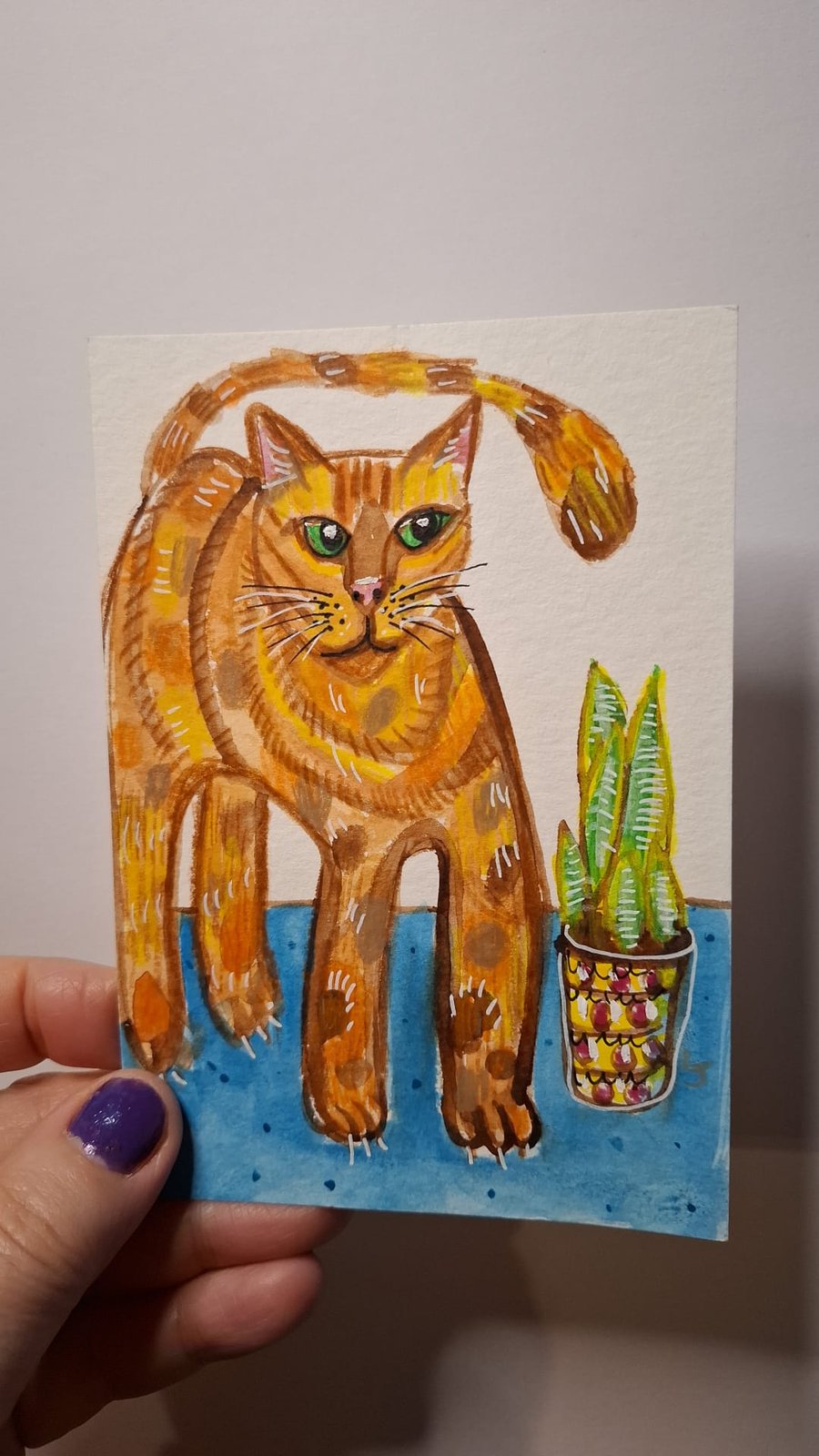 Bengal Cat and Snake Plant illustration