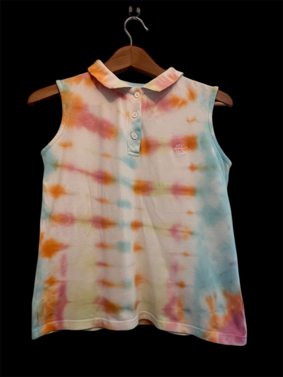One-of-a-Kind Handmade-Style Tie-Dye Sleeveless Polo – Approx. Size 10