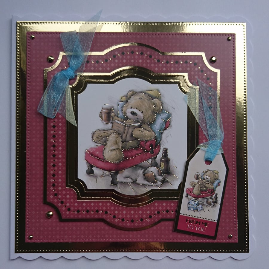 Male Card From Me To You Teddy Bear Book Beer Cider Any Occasion