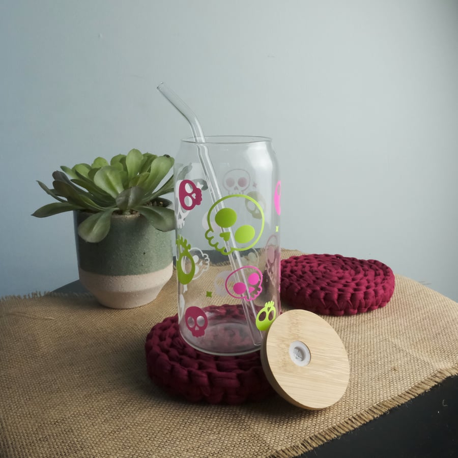 Neon Skull Glass Can Cup (Cold colour changing)