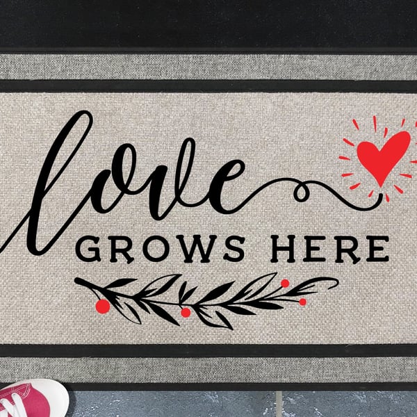 Love Grows Here Door Mat - Love Grows Here Welcome Mat - All Weather - 45x70cm 