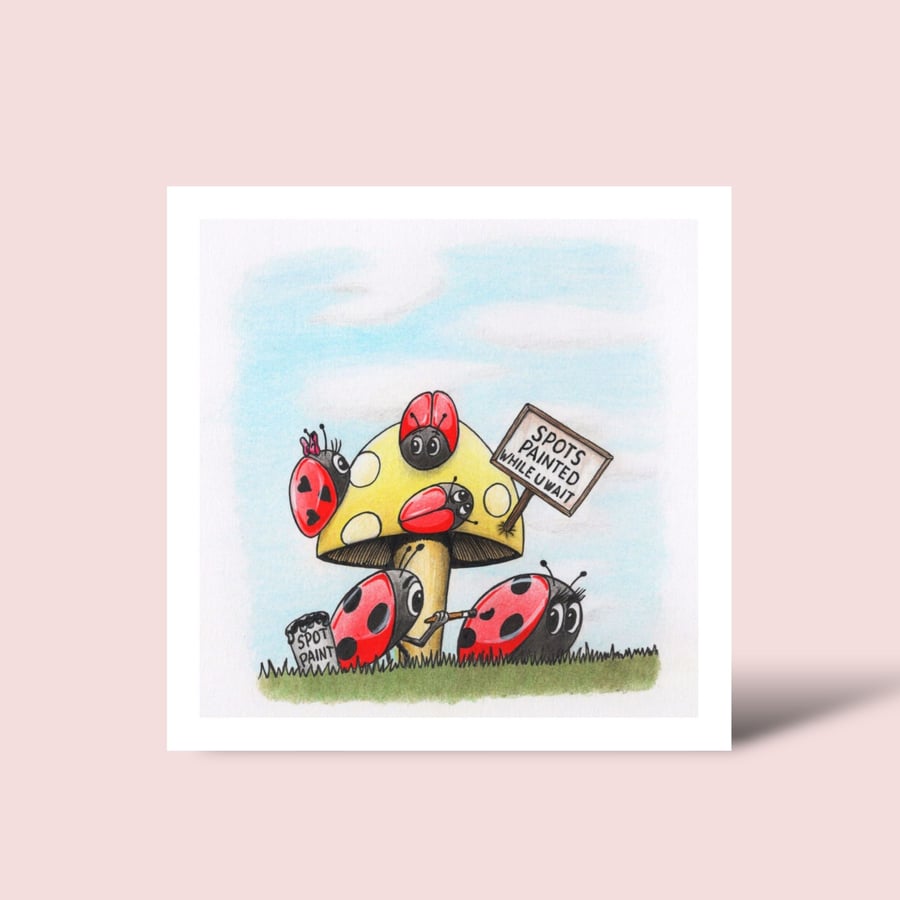 Ladybirds Greeting Card: Ladybugs Painting Their Spots Illustration (219)