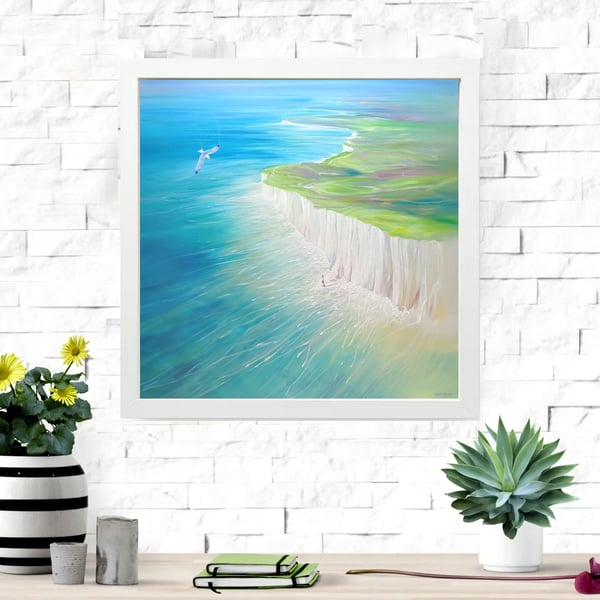 Coming Home is a framed canvas print of the Sussex coastline of England 