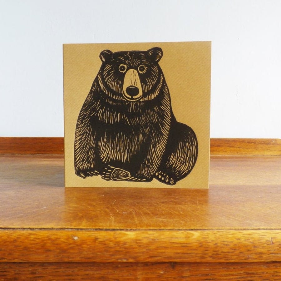 Bear Linoprint Greeting Card
