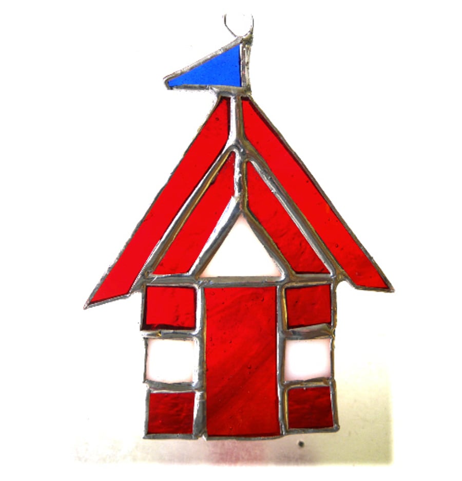 Beach Hut Suncatcher Stained Glass red 023