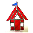 Beach Hut Suncatcher Stained Glass red 023