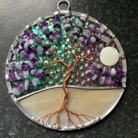 Amethyst and Aquamarine tree of life suncatcher