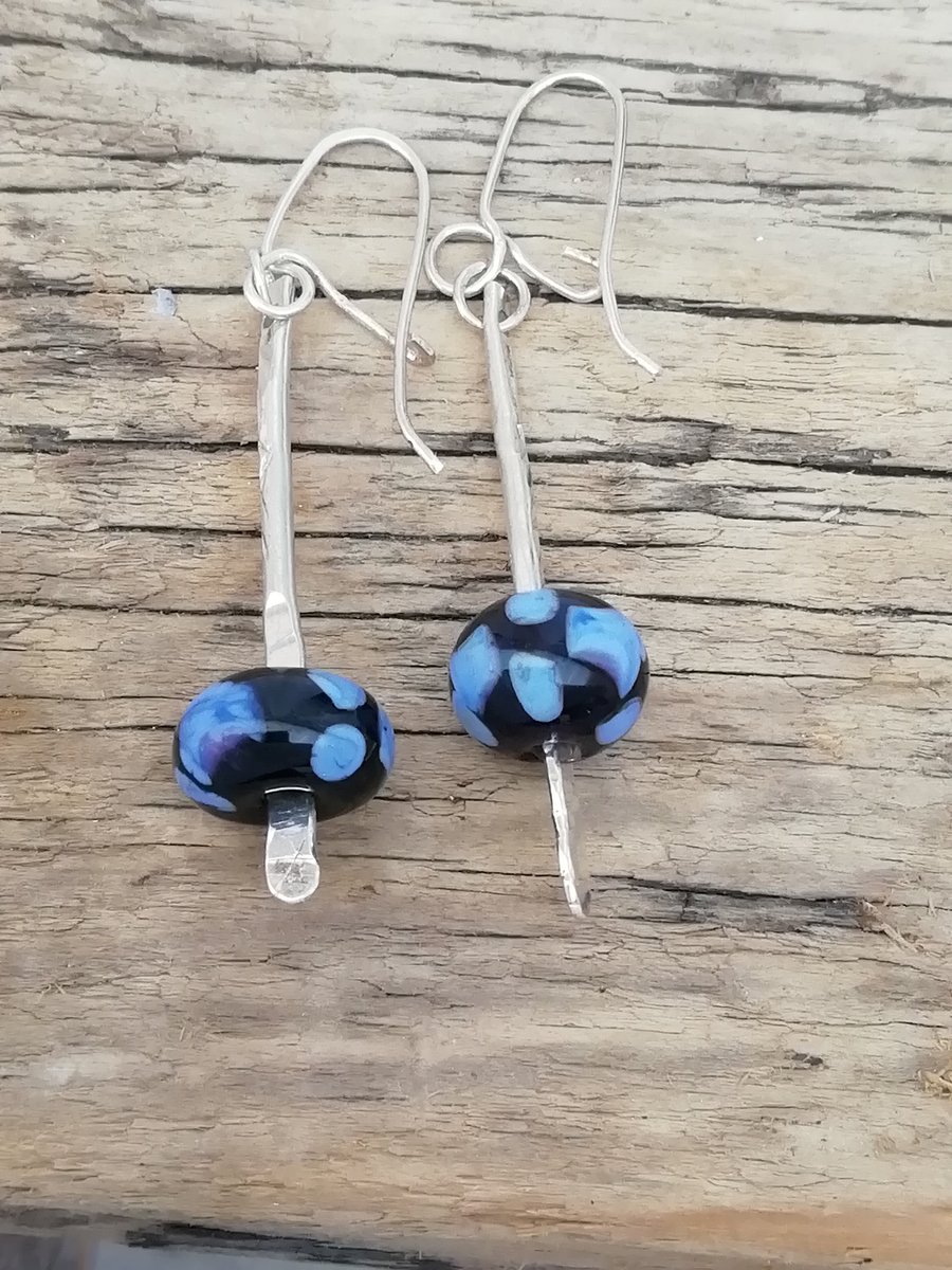 Silver Screwdriver Earrings with Handmade Glass Beads