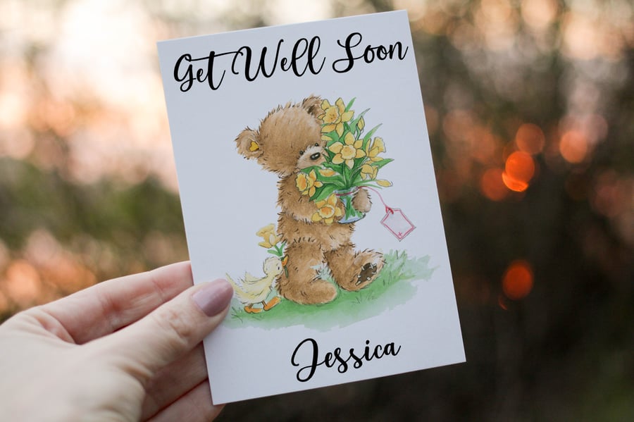 Teddy Bear Get Well Soon Card, Get Well Card, Personalized Card, Custom Get Well