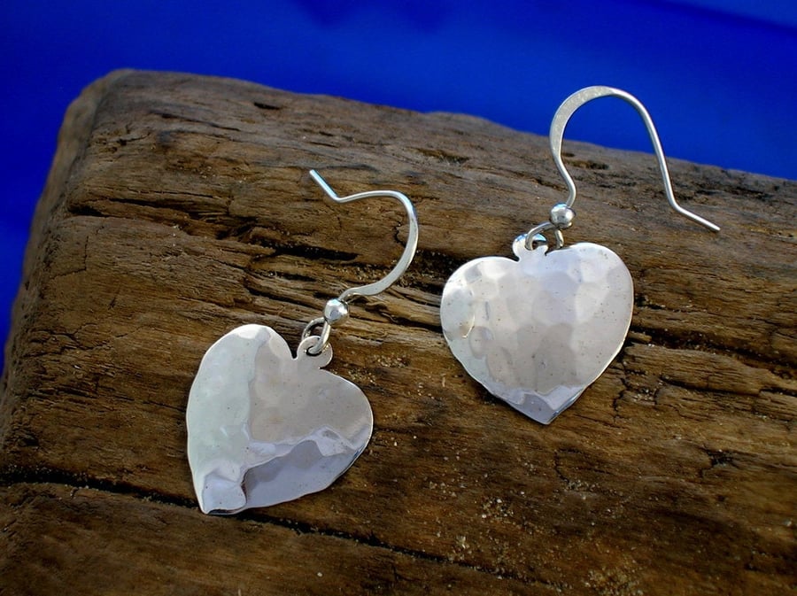 Hammered Silver Heart Earrings, Silver Heart Earrings, Heart Jewellery, Handmade