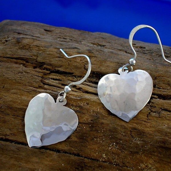 Hammered Silver Heart Earrings, Silver Heart Earrings, Heart Jewellery, Handmade