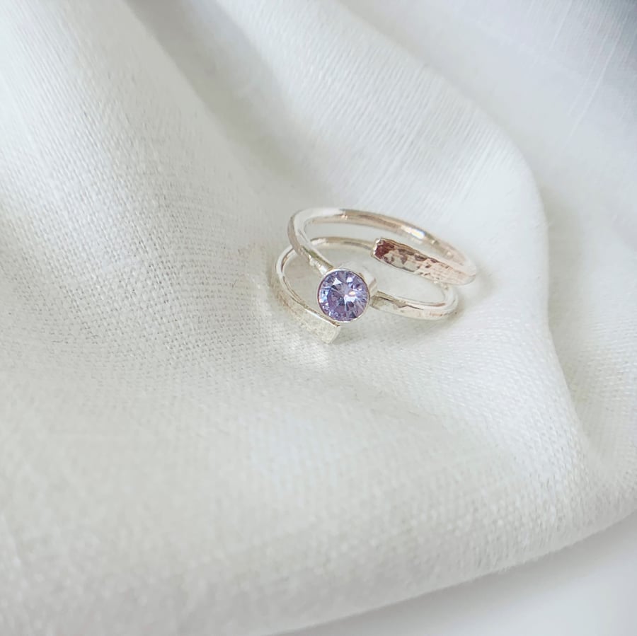 Eco Sterling Silver Wrap Ring set with a Lilac Cubic Zirconia Stone