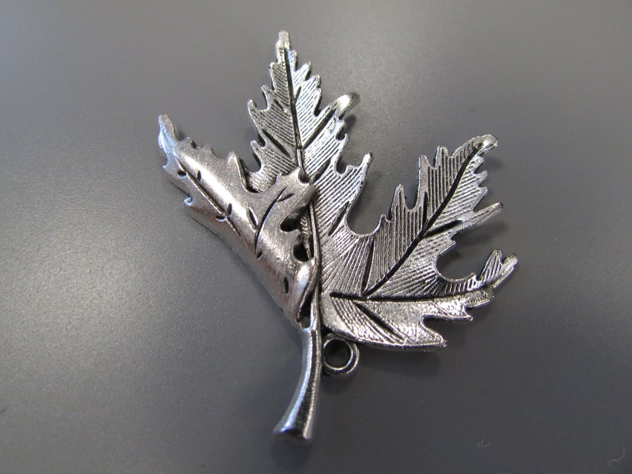Large Silver Leaf Jewellery making charm pendant