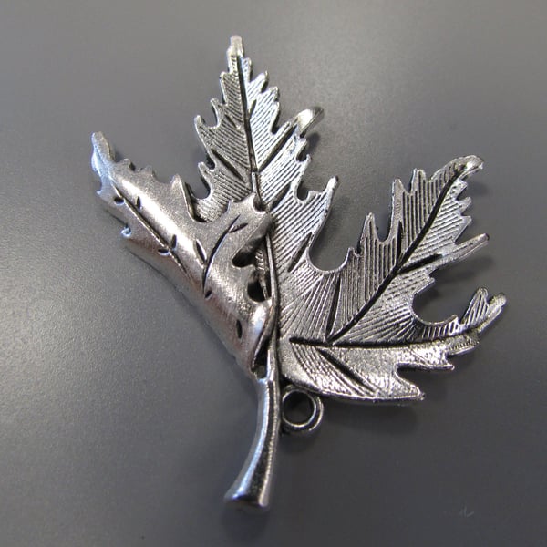 Large Silver Leaf Jewellery making charm pendant