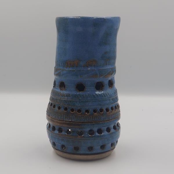 Ceramic blue textured vase for dried flowers, hand thrown