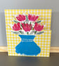 Greetings Card - Vase of Tulips on Yellow Gingham