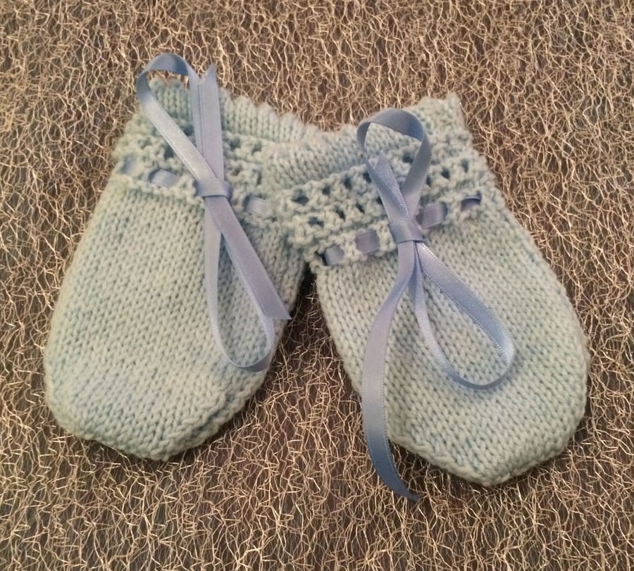  Little Knitted Blue Baby Mittens