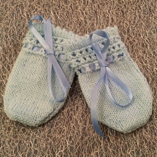  Little Knitted Blue Baby Mittens