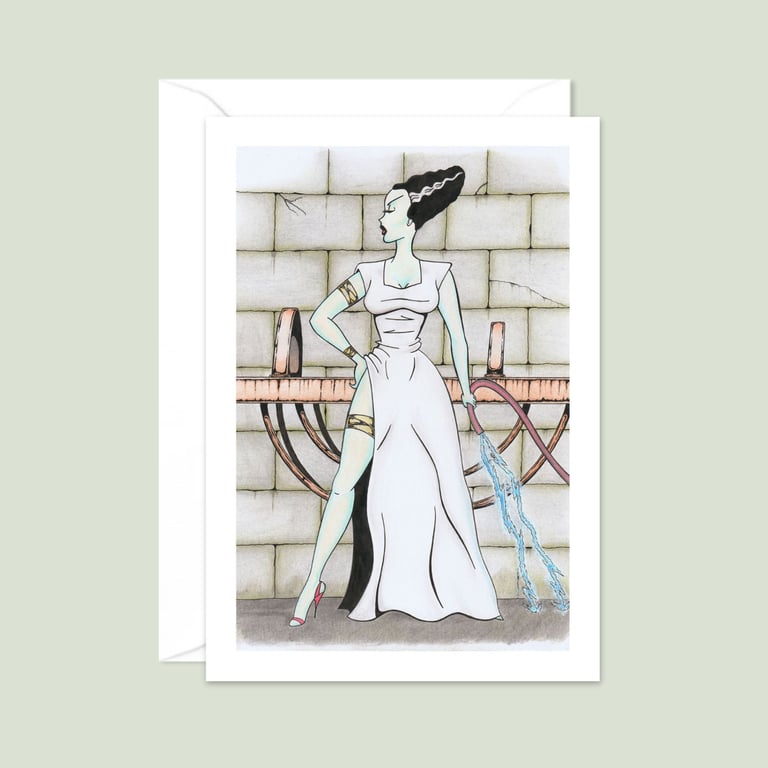 Gothic Bride Greeting Card: Hand Drawn Pencil Illustration (501)